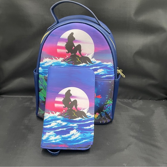 Loungefly Little Mermaid Backpack with matching Wristlet - Picture 2 of 9